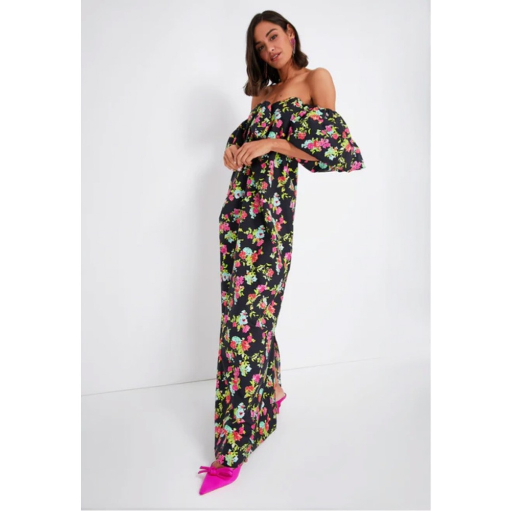 Caroline Constas Red Pink Noir Floral Reyna Dress